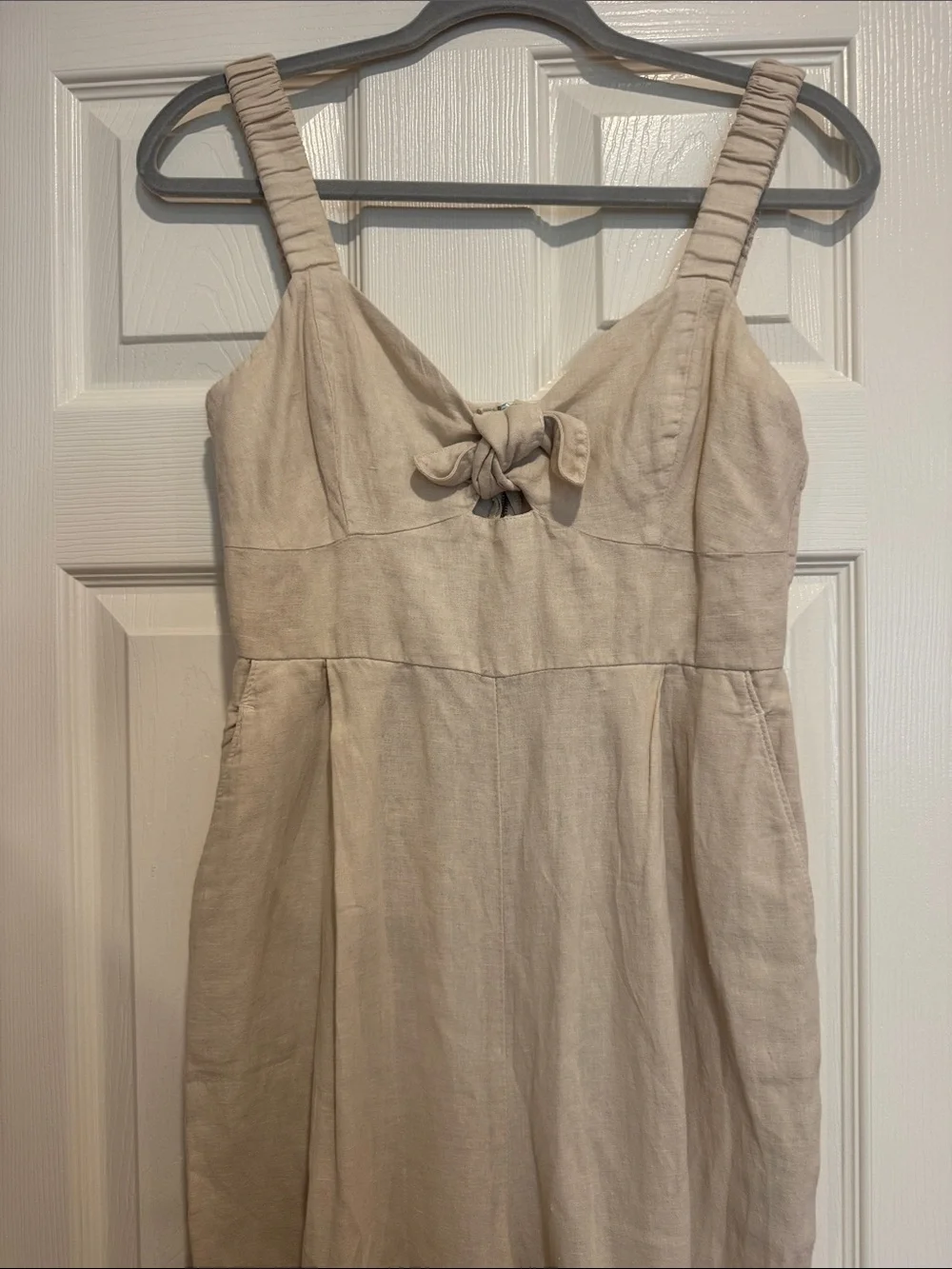 Zara Beige Tie-Front Linen-Blend Jumpsuit